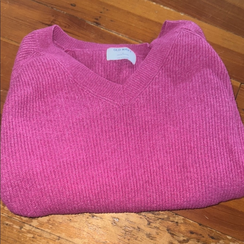Old Navy Pink V-Neck Sweater Ribbed Knit